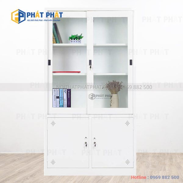 Tủ Sắt 2 Cánh Kính Trượt Trắng TSKT01