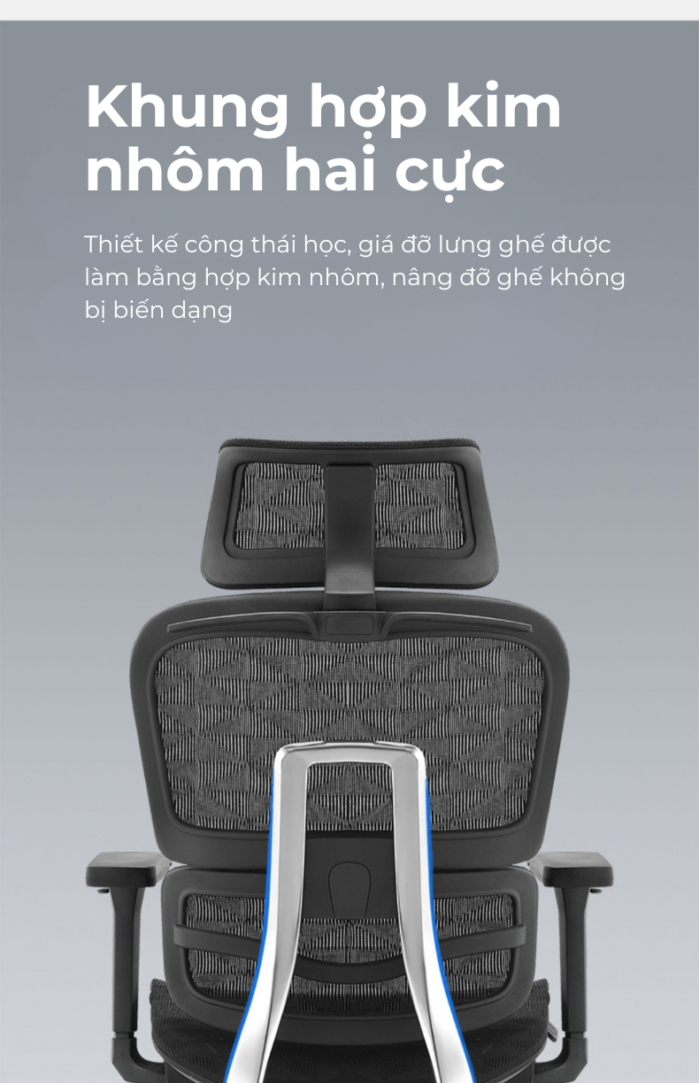 Ghế công thái học lưng kim loại Lucky V2 – không gác chân-des